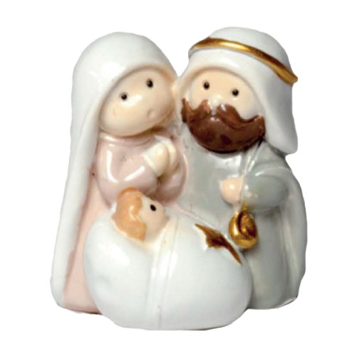Nativité en résine de couleur effet porcelaine peinte à la main H. 4 cm.