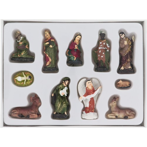 Creche en resine peinte a la main de 11 personnages hauteur de 1.5 cm a 5 cm.