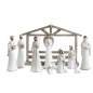 Crèche en résine de 11 personnages avec cabane H. 19.5 - 26 cm - L. 36 cm.