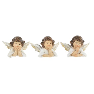 Assortiment d'anges en résine couleur blanc et or H. 4,3 cm - LOT DE 3.