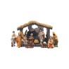 Creche en resine peinte a la main de 11 personnages H. 5.3 cm + cabane H. 8.5 cm..