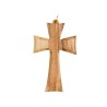 Croix d'aube en bois d'olivier de Terre Sainte bords biseautés 8 cm, anneau couleur dorée.