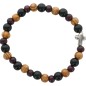 Bracelet dizainier sur élastique, grains en bois multicolores Ø 8 mm croix métal..