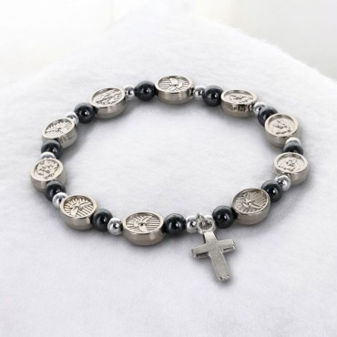 Bracelet élastique avec médaille de l’Esprit Saint et grains en hématite..