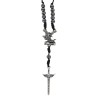 Collier dizainier réglable avec cordon noir, grains en hématite, cœur Saint Michel et pendentif épée de Saint Michel..