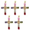 Croix de cou couleur dorée avec strass couleurs assorties H. 3,5 cm. LOT DE 5.