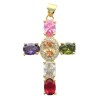 Croix de cou couleur dorée avec strass couleurs assorties H. 3,5 cm. LOT DE 5.