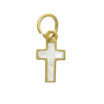Croix de cou, petit modèle, couleur dorée et intérieur couleur blanc nacre, H. 1,2 cm. LOT DE 5.