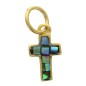 Croix de cou, petit modèle, couleur dorée et intérieur couleur bleu/vert nacre, H. 1,2 cm. LOT DE 5.