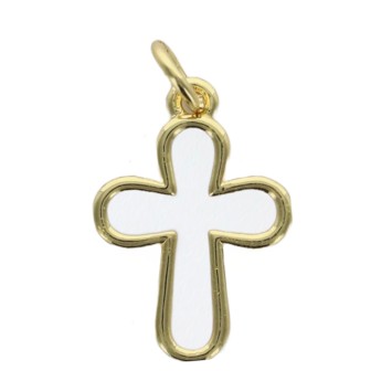 Croix de cou, couleur dorée et intérieur blanc, H. 1,8 cm..