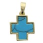 Croix de cou carrée couleur dorée, facette style turquoise, H. 1,5 cm. LOT DE 5.