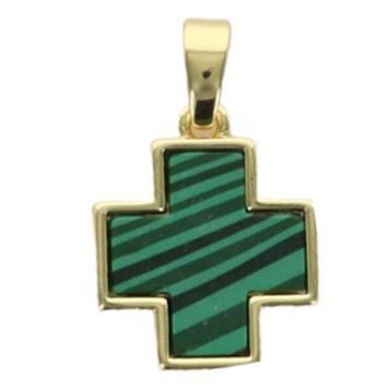 Croix de cou carrée couleur dorée, facette style malachite, H. 1,5 cm. LOT DE 5.