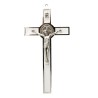 Croix de saint Benoit en metal couleur argentee emaille, hauteur 20 cm..