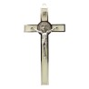 Croix de saint Benoit en metal couleur argentee emaille, hauteur 20 cm..
