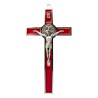 Croix de saint Benoit en metal couleur argentee emaille, hauteur 20 cm..