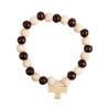 Bracelet sur élastique en bois grains guillochés clairs et foncés Ø 9 mm, avec croix en bois..