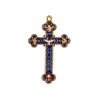Croix baroque couleur doree et emaillee en bleu et rouge..