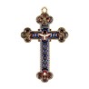 Croix baroque couleur doree et emaillee en bleu et rouge..