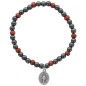 Bracelet dizainier sur élastique pour enfant grains en hématite et bois avec médaille de la V. Miraculeuse..