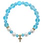 Bracelet sur élastique en pierre de lune synthétique Ø 8 mm & coquille naturelle avec croix acier inoxydable. LOT 5 ASSORTIS.