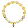 Bracelet sur élastique en pierre de lune synthétique Ø 8 mm & coquille naturelle avec croix acier inoxydable. LOT 5 ASSORTIS.