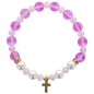Bracelet sur élastique en pierre de lune synthétique Ø 8 mm & coquille naturelle avec croix acier inoxydable. LOT 5 ASSORTIS.