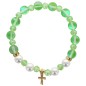 Bracelet sur élastique en pierre de lune synthétique Ø 8 mm & coquille naturelle avec croix acier inoxydable. LOT 5 ASSORTIS.