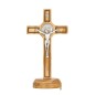 Croix de saint Benoit sur socle en bois d'olivier, hauteur 21 cm..