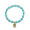 Bracelet sur elastique couleur doree grains imitation nacre Ø 7 mm, medaille Vierge Miraculeuse.