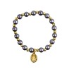 Bracelet sur elastique couleur doree grains imitation nacre Ø 7 mm, medaille Vierge Miraculeuse.