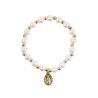 Bracelet sur elastique couleur doree grains imitation nacre Ø 7 mm, medaille Vierge Miraculeuse.