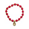Bracelet sur elastique couleur doree grains imitation nacre Ø 7 mm, medaille Vierge Miraculeuse.