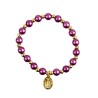 Bracelet sur elastique couleur doree grains imitation nacre Ø 7 mm, medaille Vierge Miraculeuse.