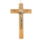 Croix de saint Benoit en bois d olivier avec Christ couleur bronze, hauteur 25 cm..