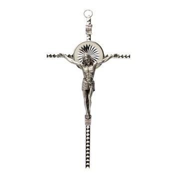 Crucifix avec Christ métal couleur argenté et rayons - H. 16 cm..
