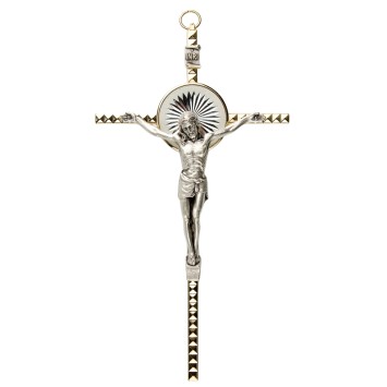Crucifix avec Christ métal couleur doré et rayons - H. 16 cm..