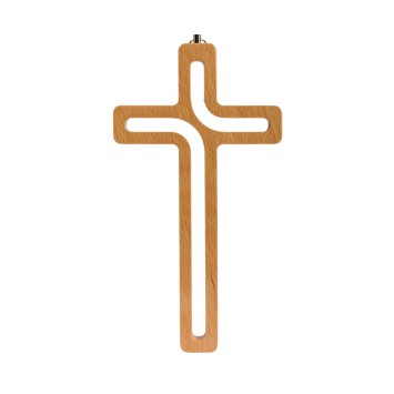 Croix moderne en bois évidée - H. 20 cm..