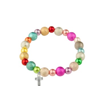 Bracelet sur élastique pour enfant, grains acrylique colores sables multicolores Ø 6 mm. LOT DE 10.
