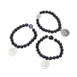 Lot de 5 bracelets élastiques, pierres de lave Ø 8 mm et pierres naturelles Ø 10 mm, avec médaille Arbre de Vie.