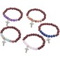 Bracelet sur élastique grains bois fonce et pierres mates naturelles Ø 8 mm. LOT DE 5 ASSORTIS