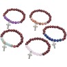 Bracelet sur élastique grains bois fonce et pierres mates naturelles Ø 8 mm. LOT DE 5 ASSORTIS.