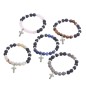 Bracelet sur élastique grains en pierre de lave et pierre naturelle Ø 8 mm. LOT DE 5 ASSORTIS.
