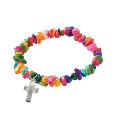 Bracelet sur élastique pour enfant, éclats de coquillage colores 7 mm..