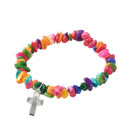 Bracelet sur élastique pour enfant, éclats de coquillage colores 7 mm..