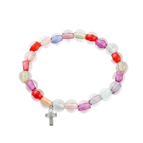 Bracelet sur élastique enfant/mère grains multicolores et transparents Ø 7 mm. LOT DE 2.