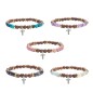 Bracelet sur elastique grains bois de wenge et pierres naturelles Ø 7 mm. LOT DE 5 ASSORTIS