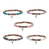 Bracelet sur elastique grains bois de wenge et pierres naturelles Ø 7 mm. LOT DE 5 ASSORTIS