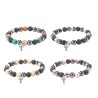 Bracelet sur elastique grains en pierre de lave, hematite et pierre naturelle Ø 8 mm. LOT DE 4 ASSORTIS.