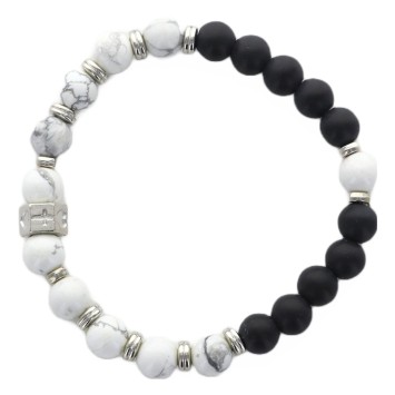 Bracelet dizainier élastique, grains en howlite et jade noir 8 mm.