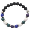 Bracelet dizainier sur elastique grains en pierre de lave noire et multicolore Ø 8 mm..